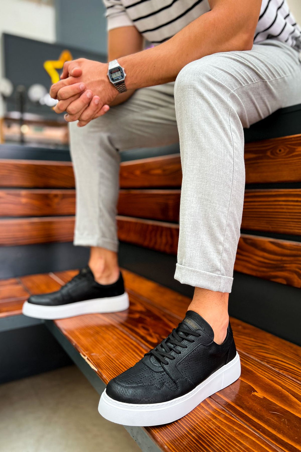 Oxford Günlük Kalın Taban Erkek Sneaker Siyah Beyaz