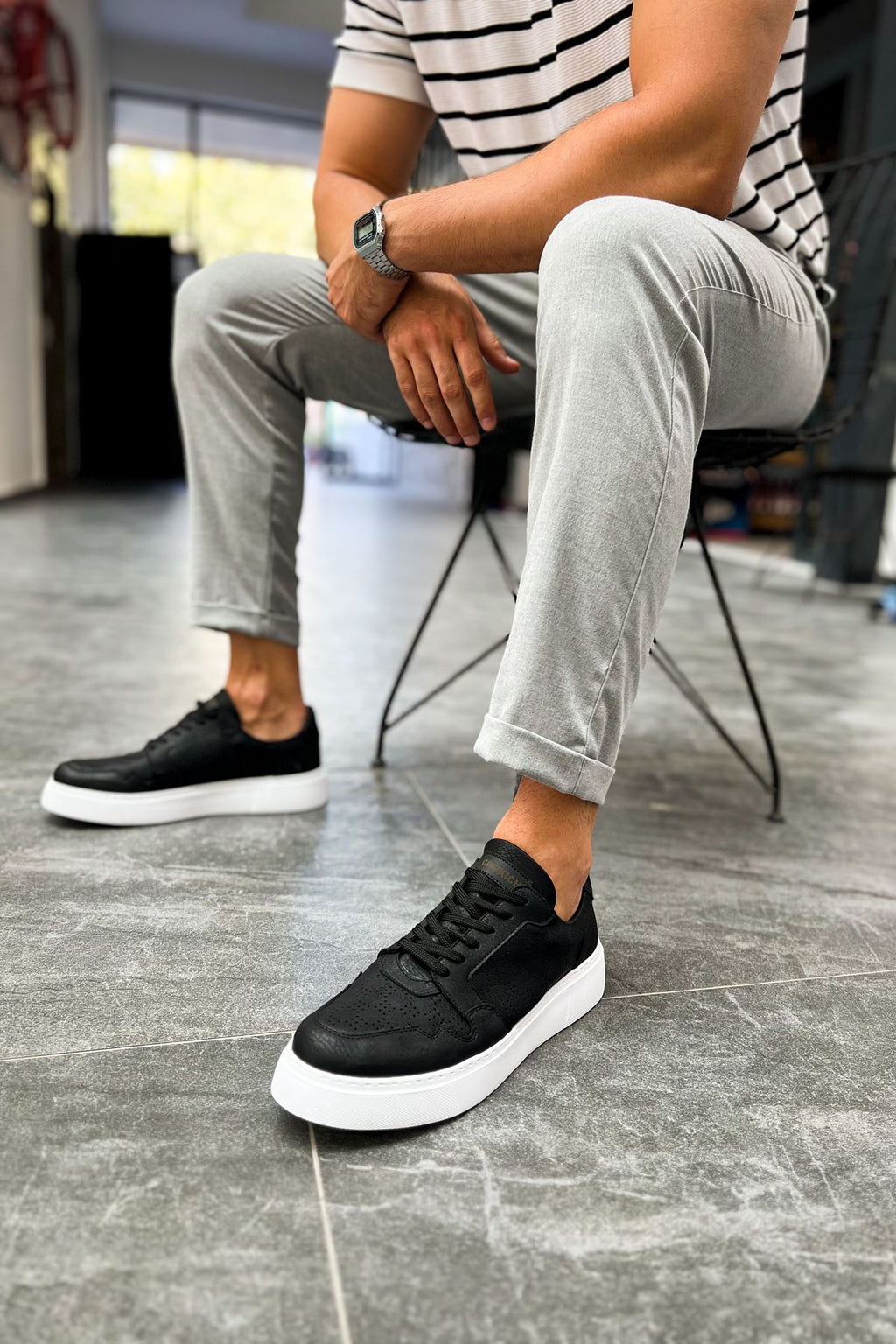 Oxford Günlük Kalın Taban Erkek Sneaker Siyah Beyaz