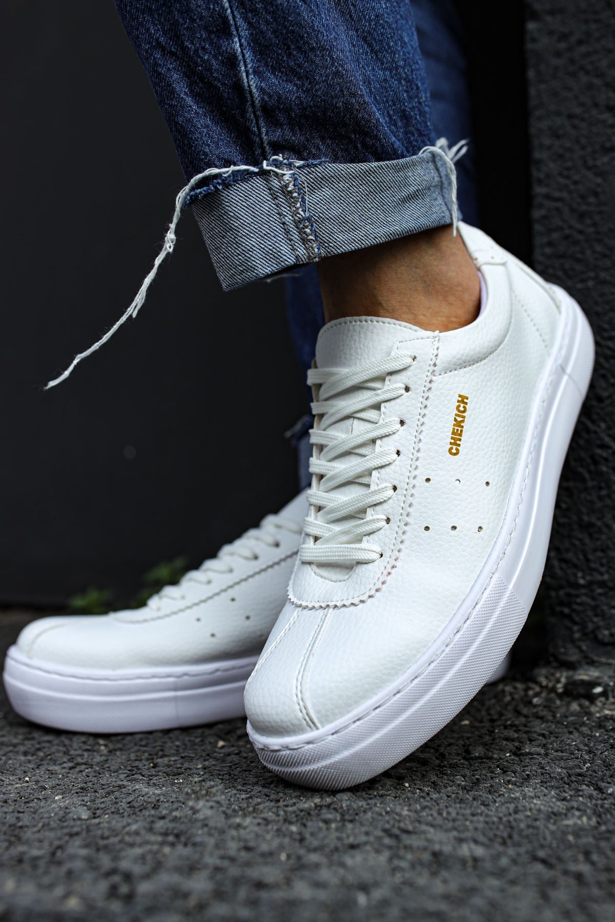 ZRC163 Bağcıklı Kalın Taban Erkek Sneaker Beyaz