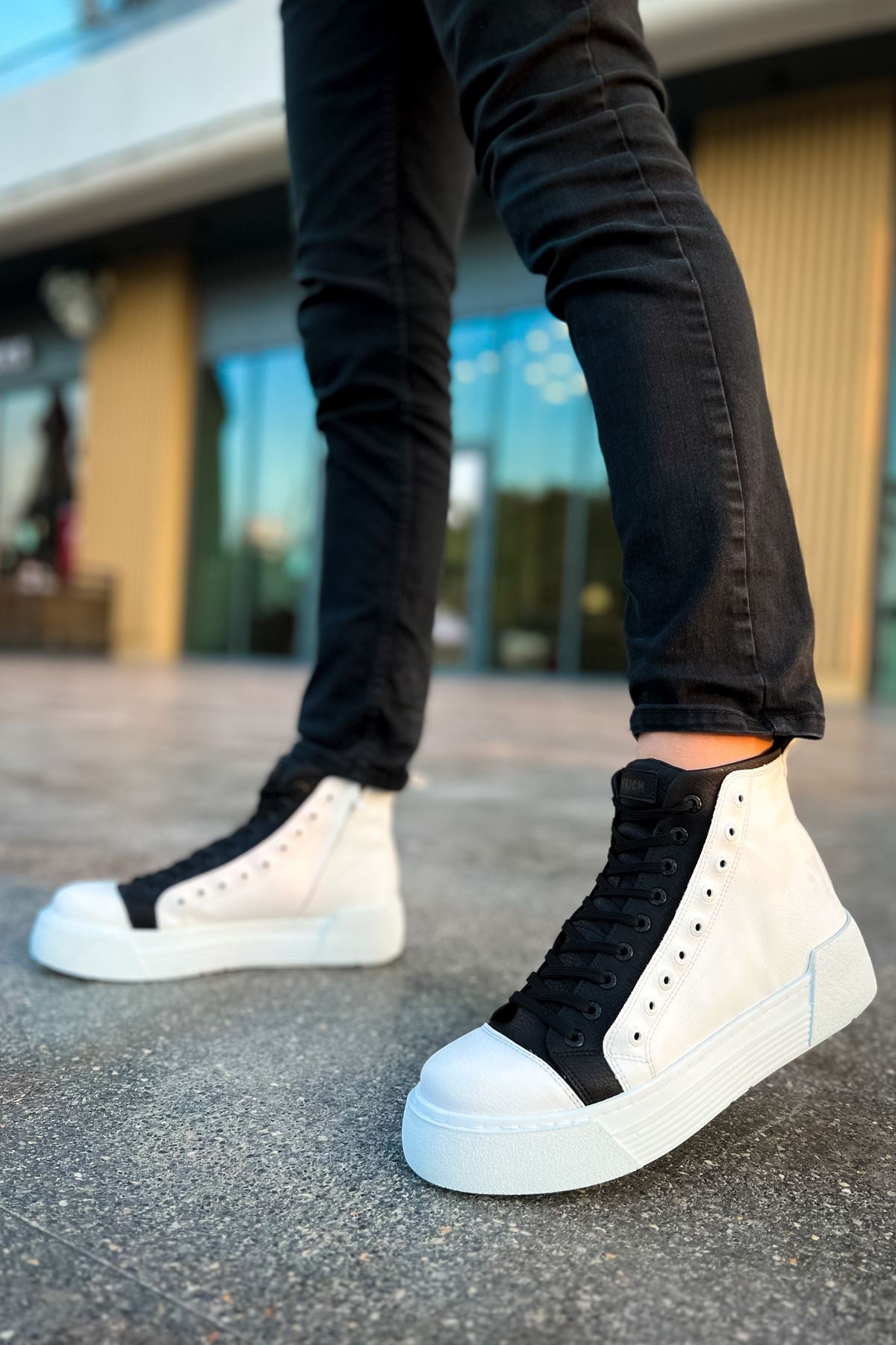 Blazer Kışlık Fermuarlı Erkek Bot Beyaz Siyah
