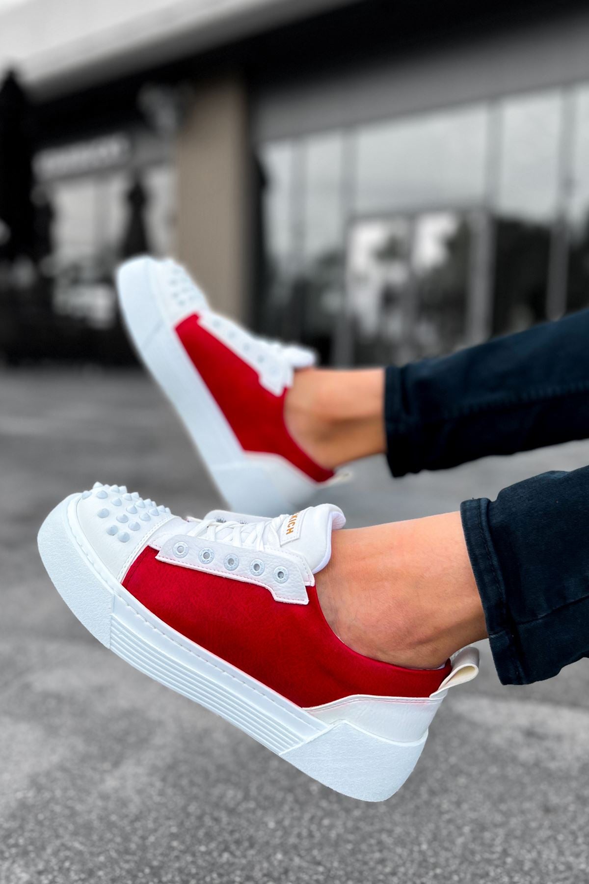 Thorn Kalın Taban Bağcıklı Erkek Sneaker Beyaz Kırmızı