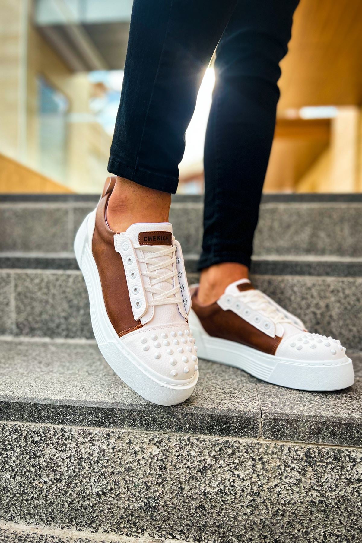 Thorn Kalın Taban Bağcıklı Erkek Sneaker Beyaz Taba