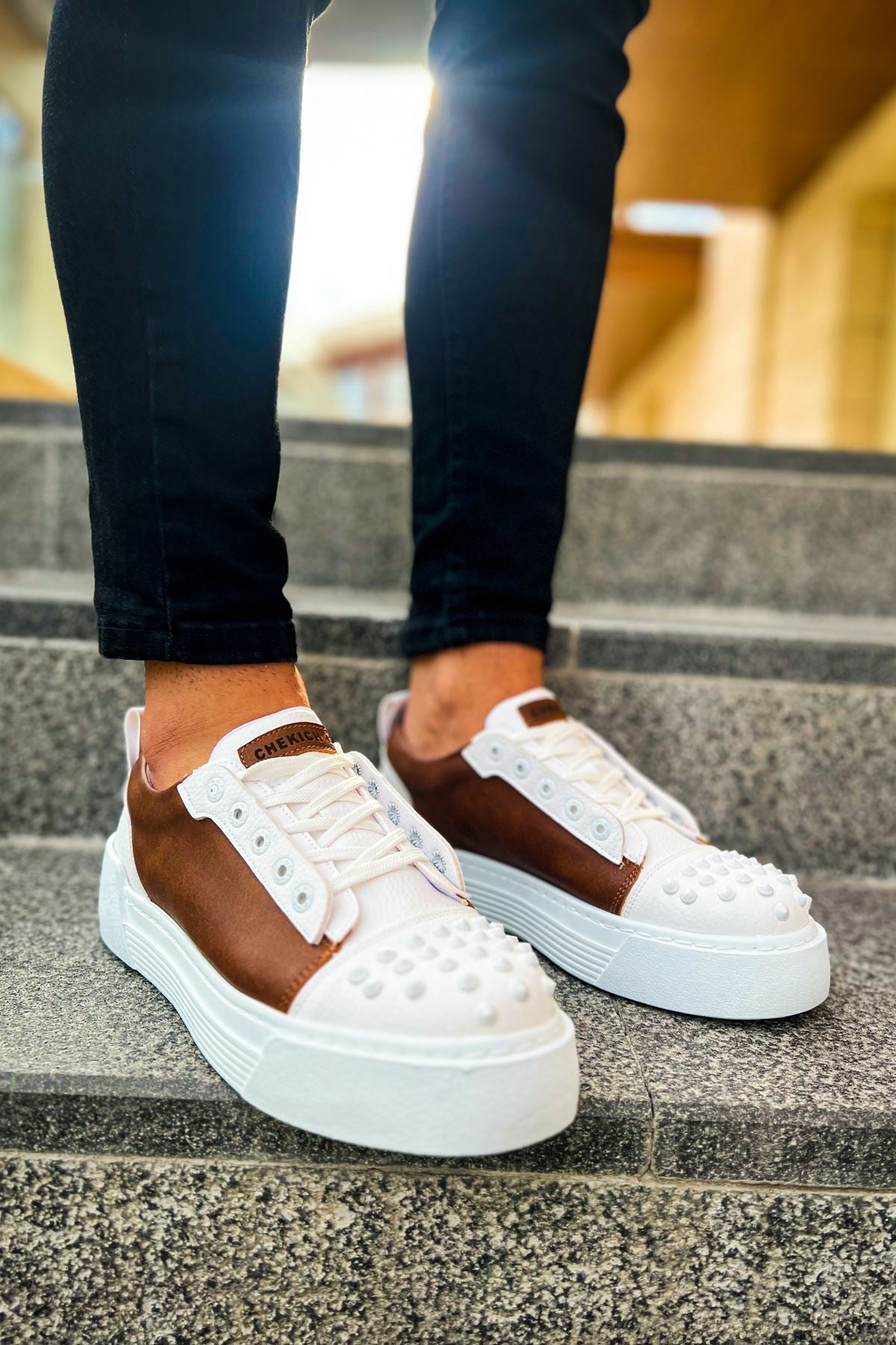 Thorn Kalın Taban Bağcıklı Erkek Sneaker Beyaz Taba