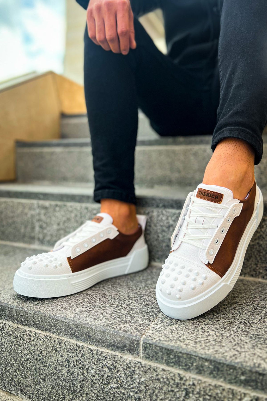 Thorn Kalın Taban Bağcıklı Erkek Sneaker Beyaz Taba