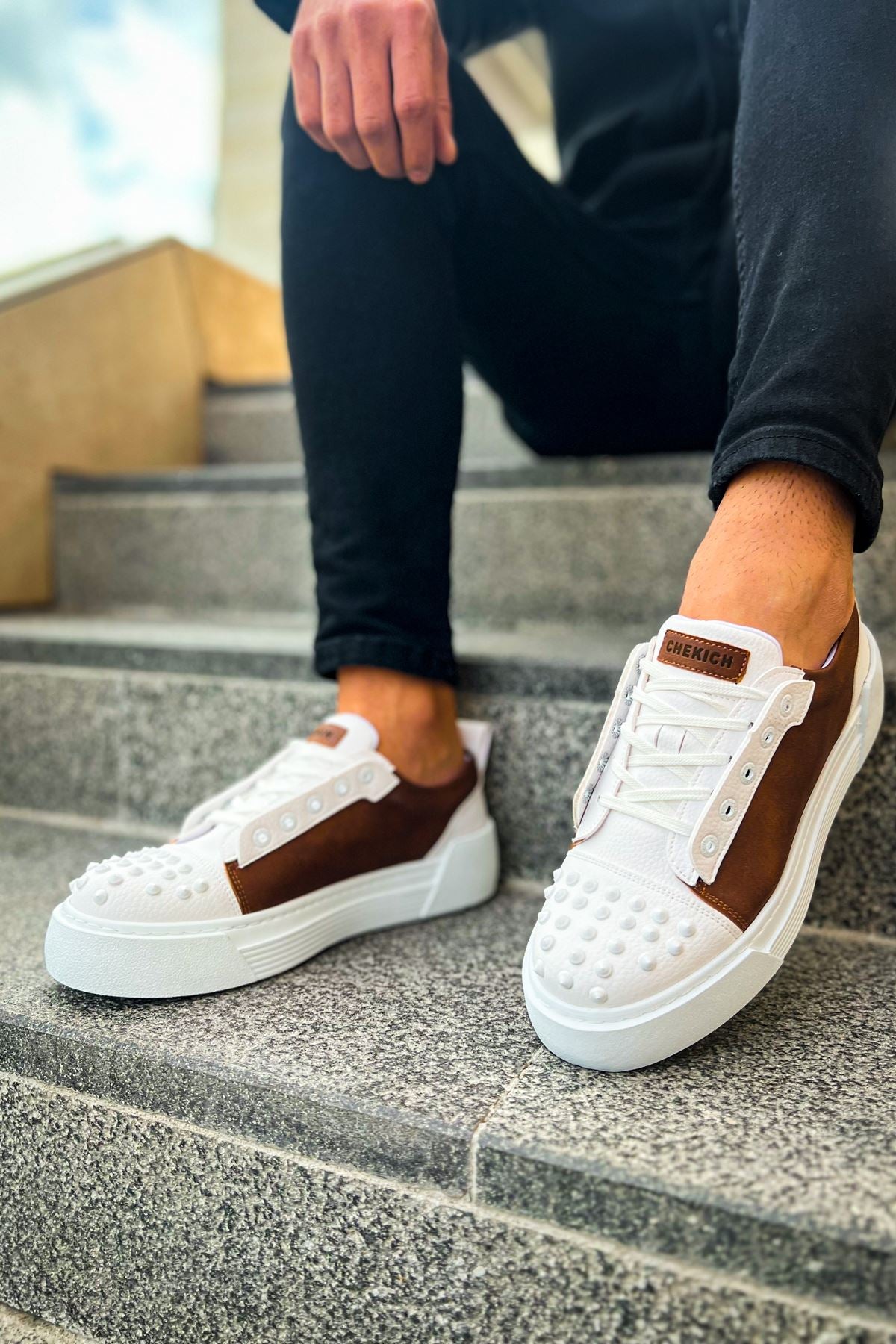 Thorn Kalın Taban Bağcıklı Erkek Sneaker Beyaz Taba