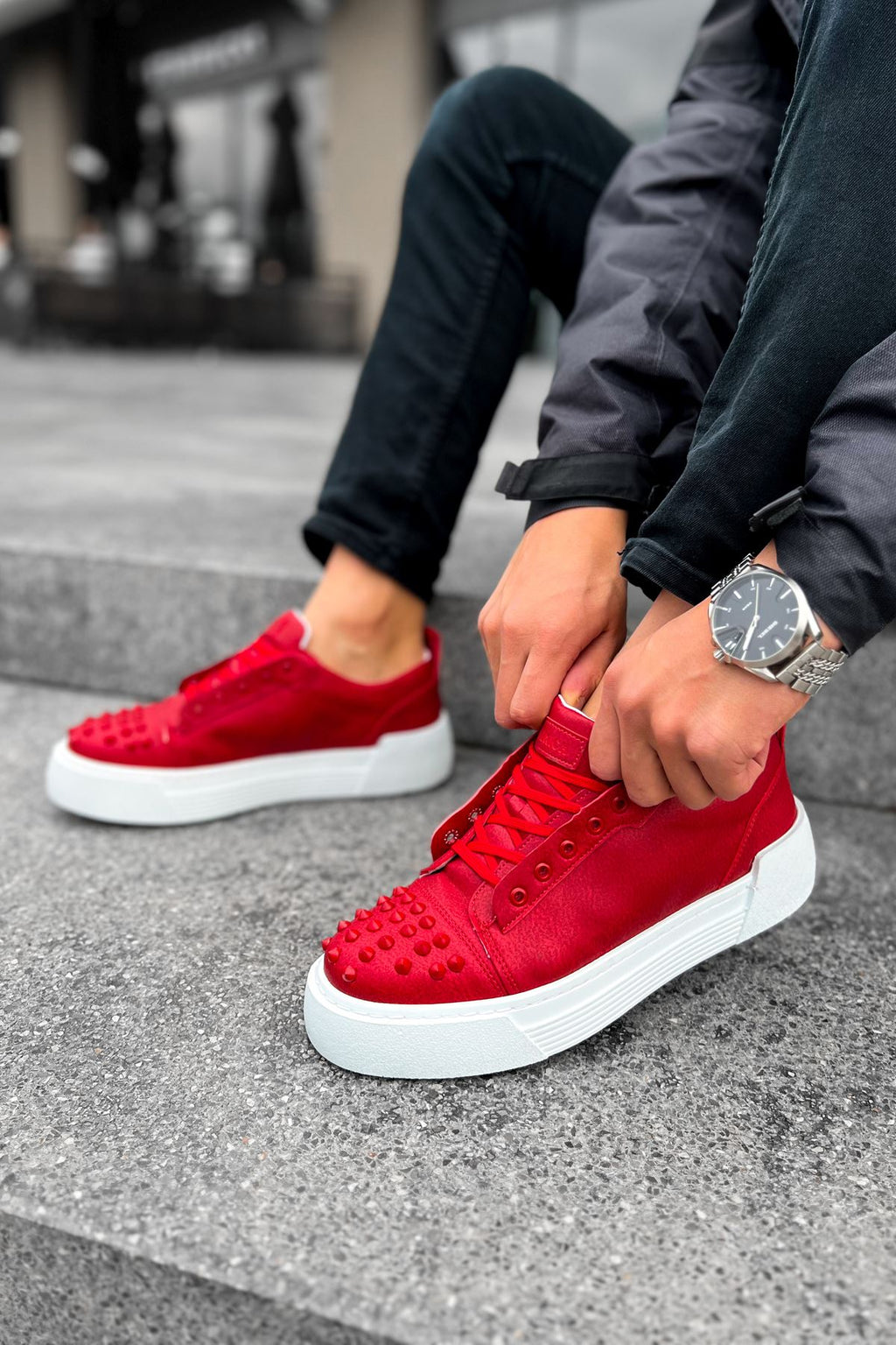 Thorn Kalın Taban Bağcıklı Erkek Sneaker Kırmızı