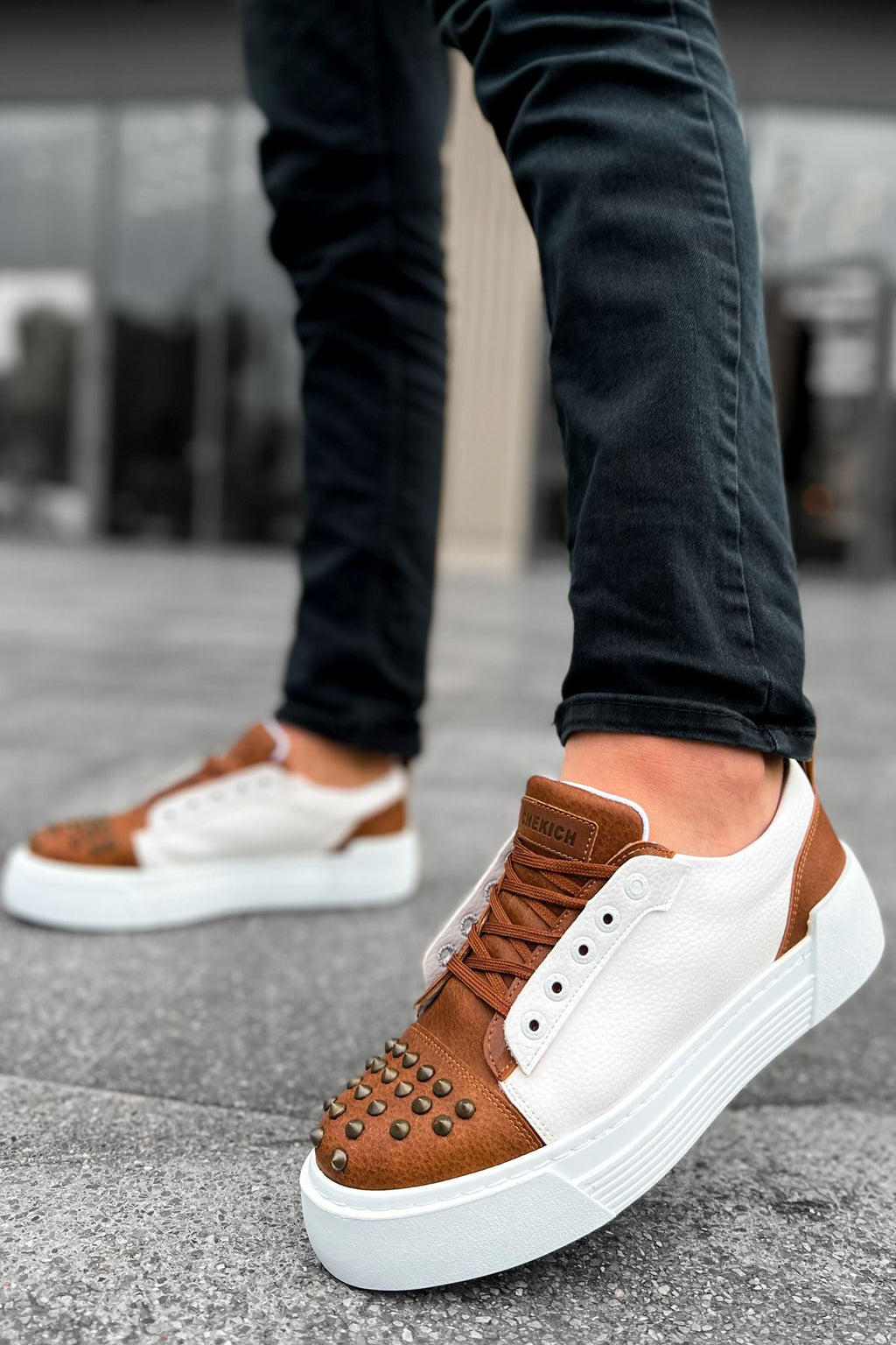 Thorn Kalın Taban Bağcıklı Erkek Sneaker Taba Beyaz