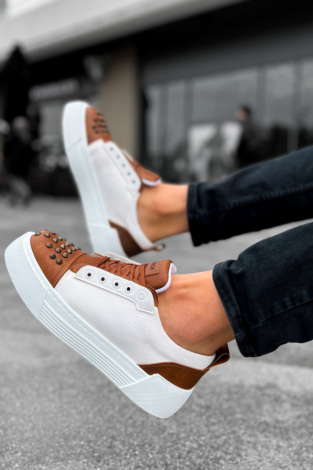 Thorn Kalın Taban Bağcıklı Erkek Sneaker Taba Beyaz