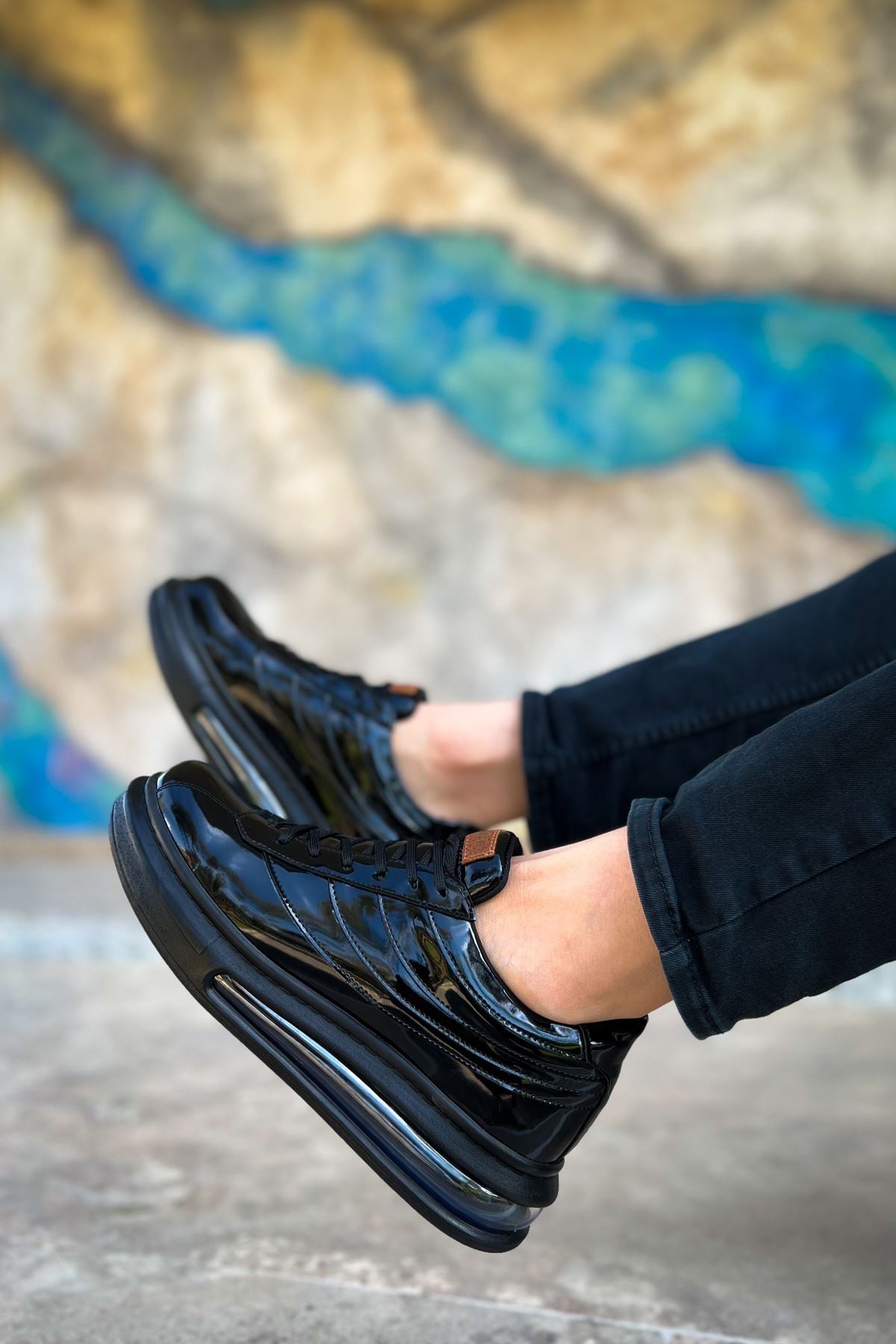 ZRC171 - Air Taban Bağcıklı Erkek Spor Ayakkabı Siyah Rugan