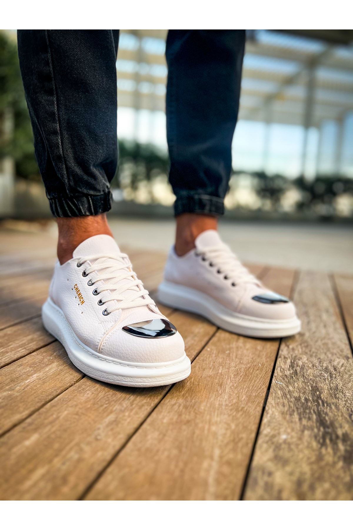 ZRC175 - Premium Mirror Bağcıklı Erkek Sneaker Beyaz