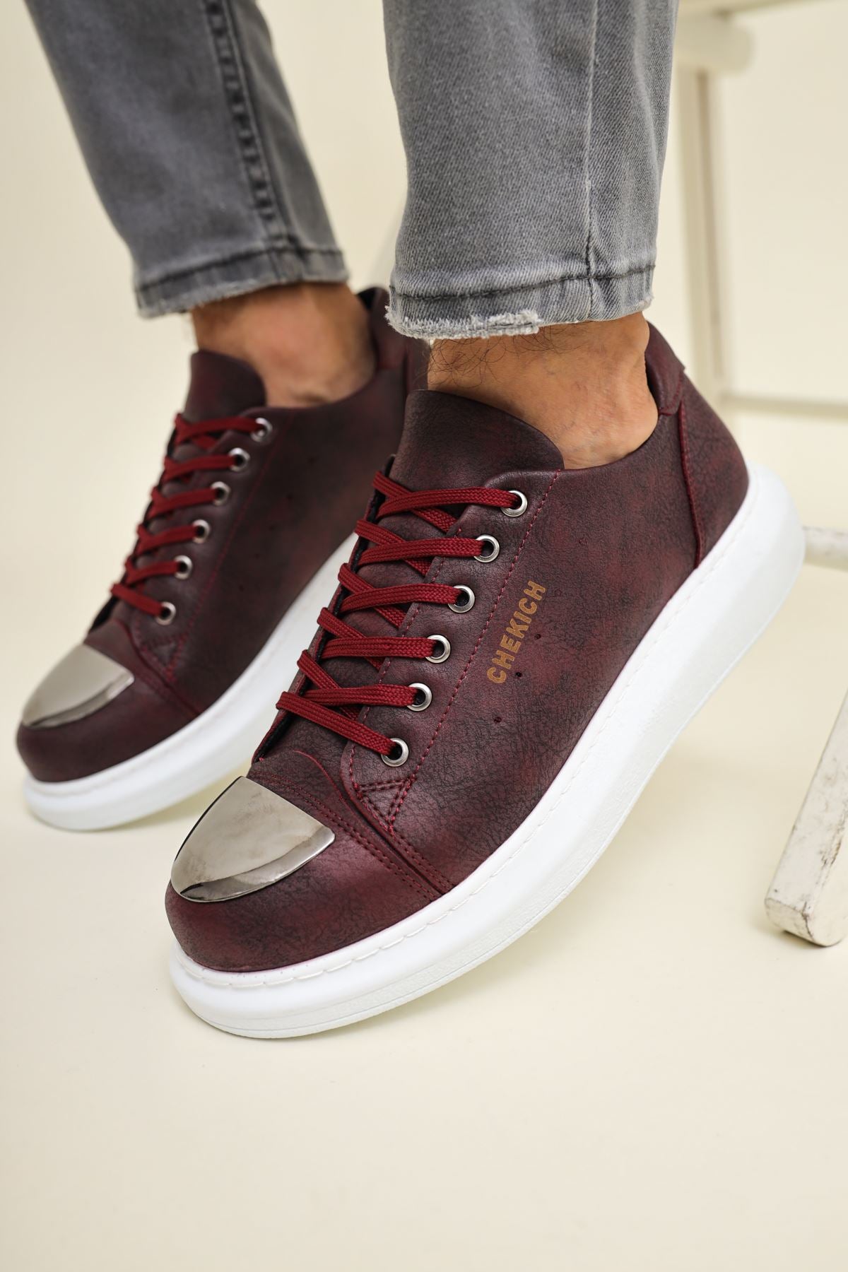 ZRC175 - Premium Mirror Bağcıklı Erkek Sneaker Bordo