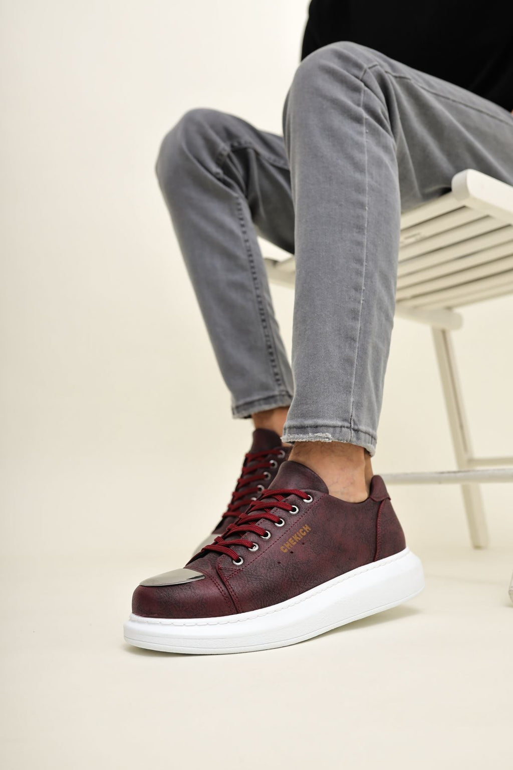 ZRC175 - Premium Mirror Bağcıklı Erkek Sneaker Bordo