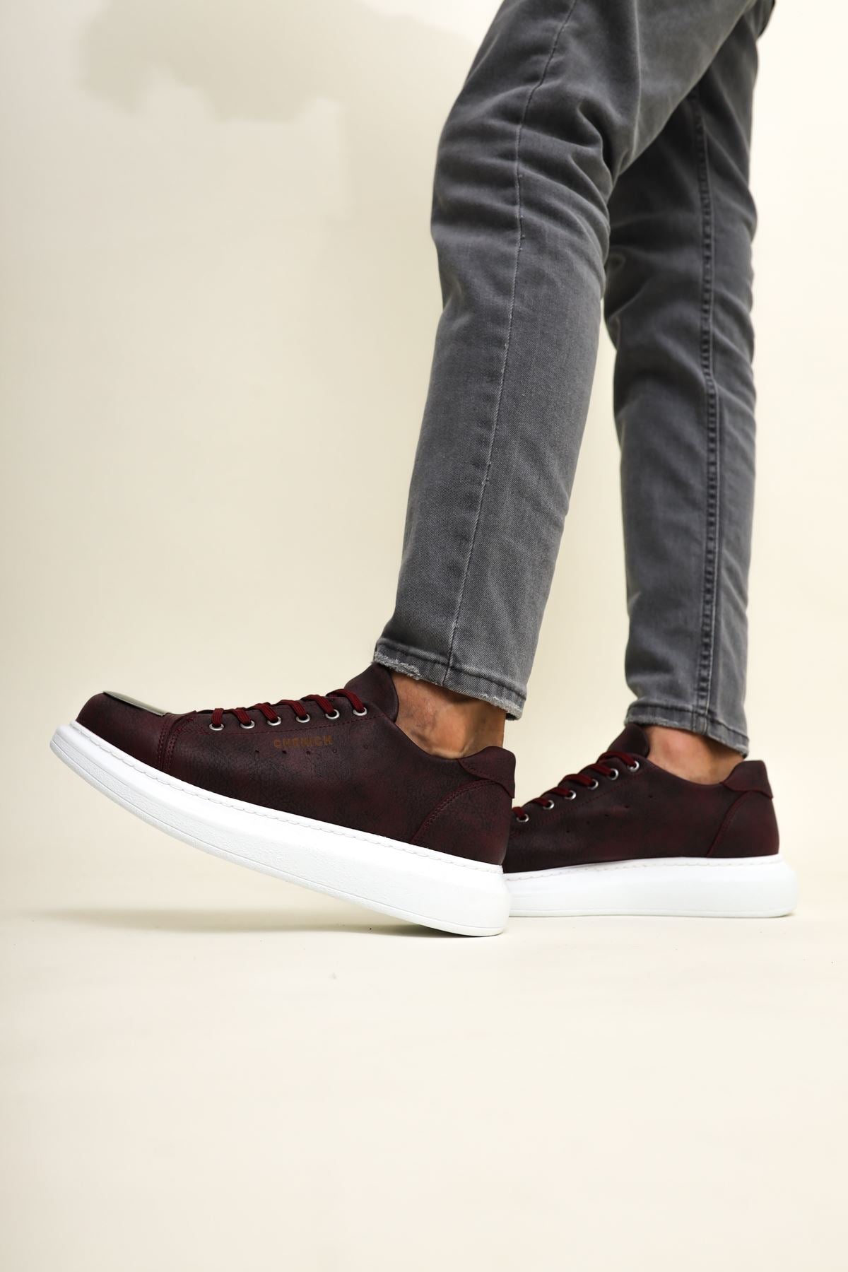 ZRC175 - Premium Mirror Bağcıklı Erkek Sneaker Bordo