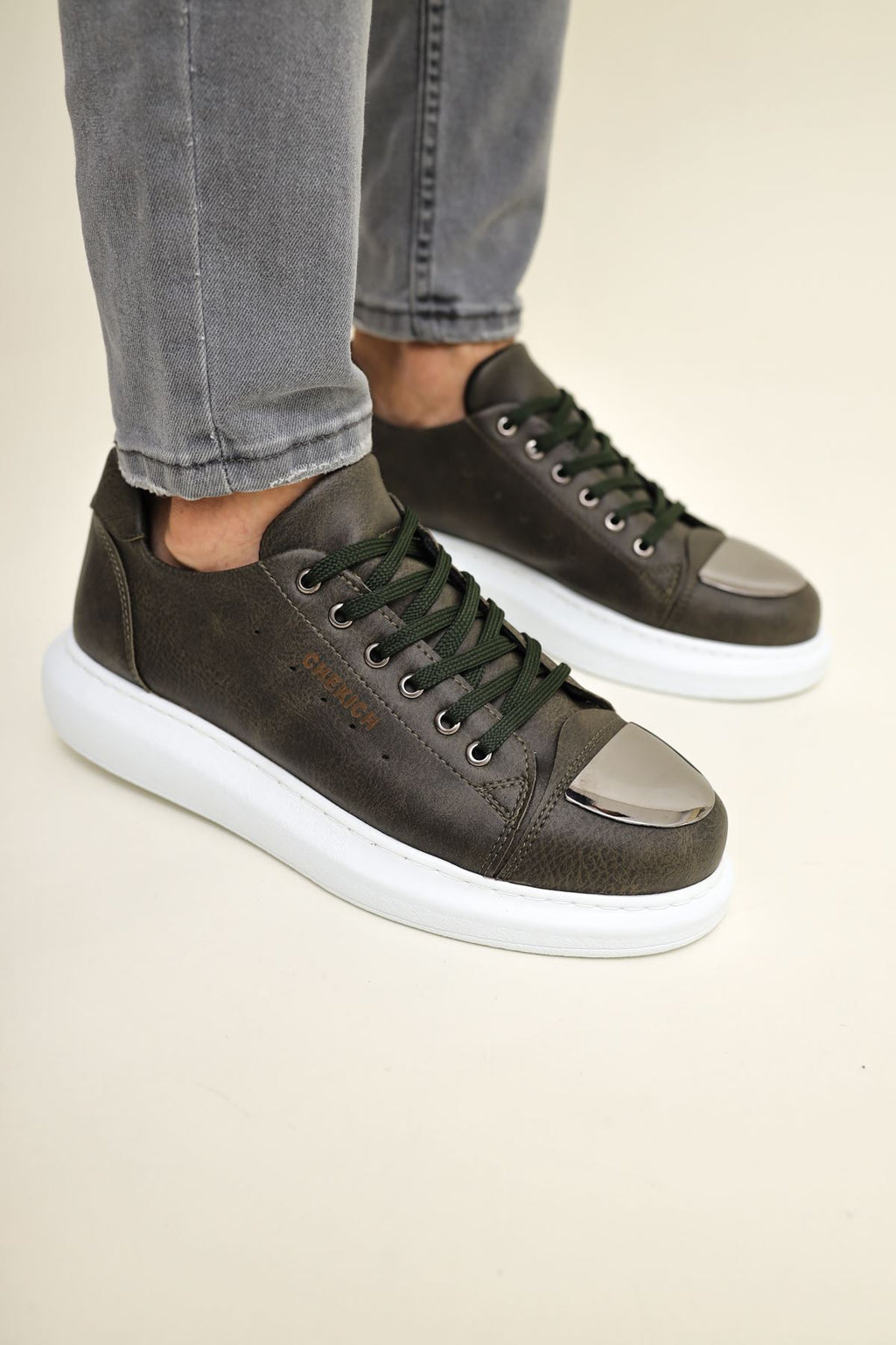 ZRC175 - Premium Mirror Bağcıklı Erkek Sneaker Haki
