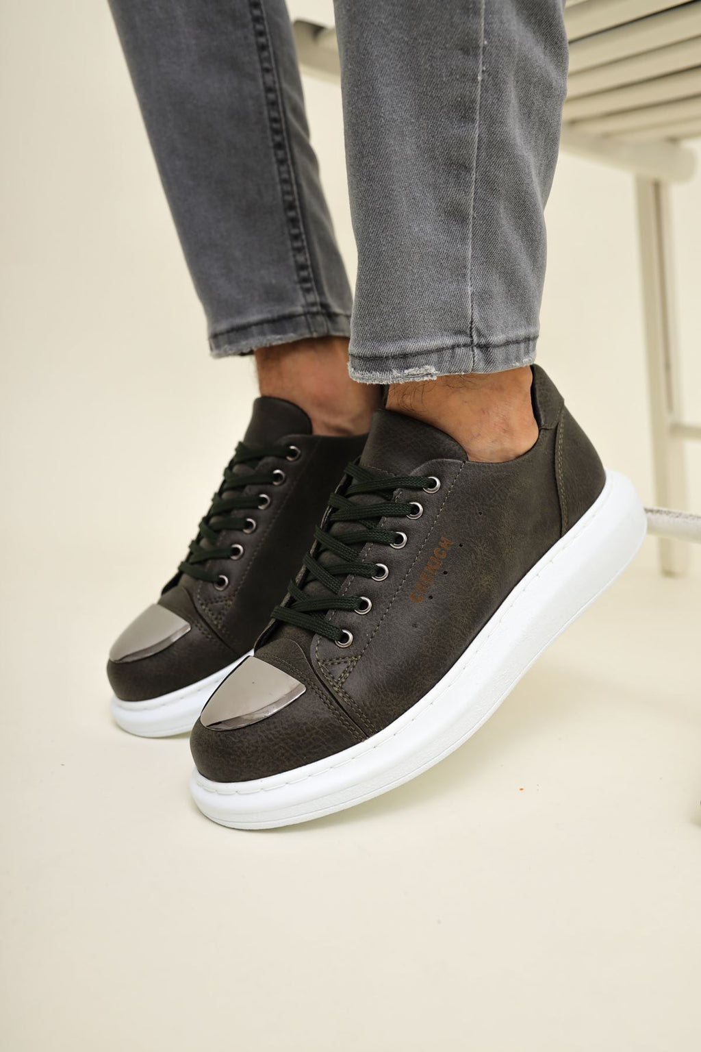 ZRC175 - Premium Mirror Bağcıklı Erkek Sneaker Haki