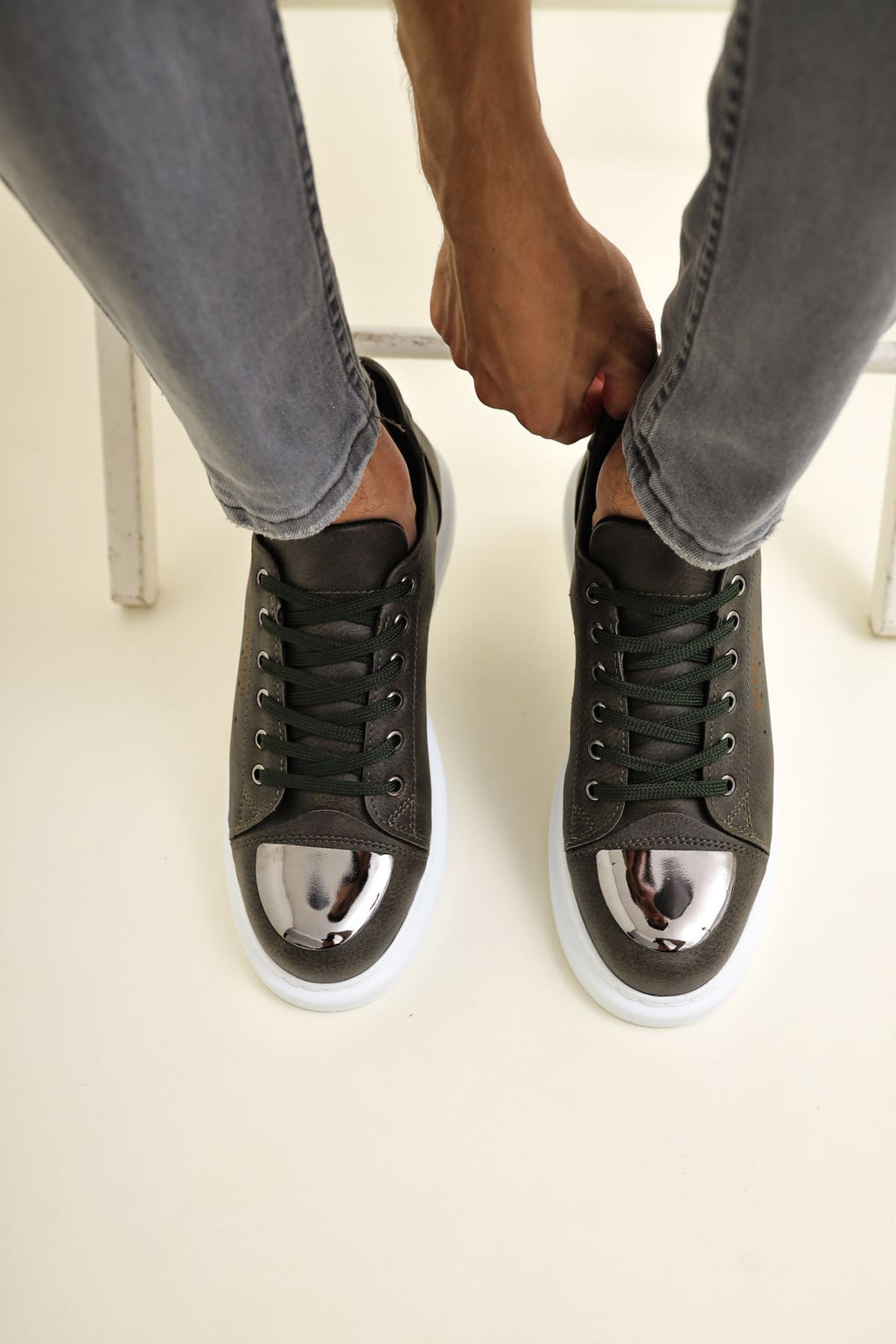 ZRC175 - Premium Mirror Bağcıklı Erkek Sneaker Haki