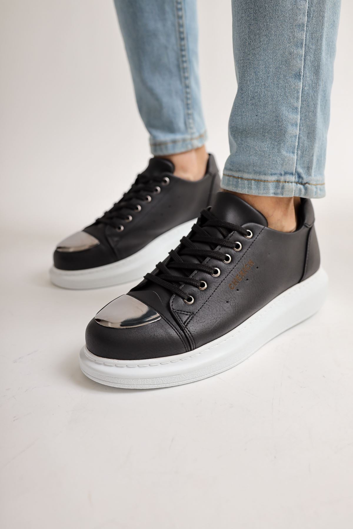 ZRC175 - Premium Mirror Bağcıklı Erkek Sneaker Siyah Beyaz