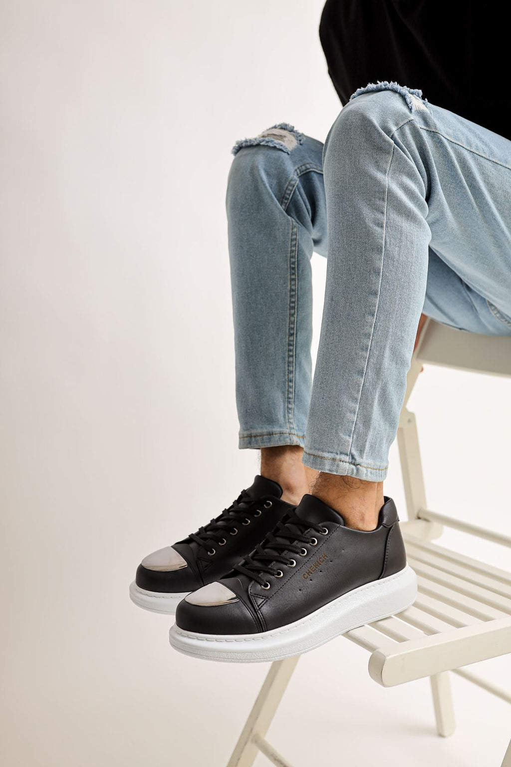 ZRC175 - Premium Mirror Bağcıklı Erkek Sneaker Siyah Beyaz