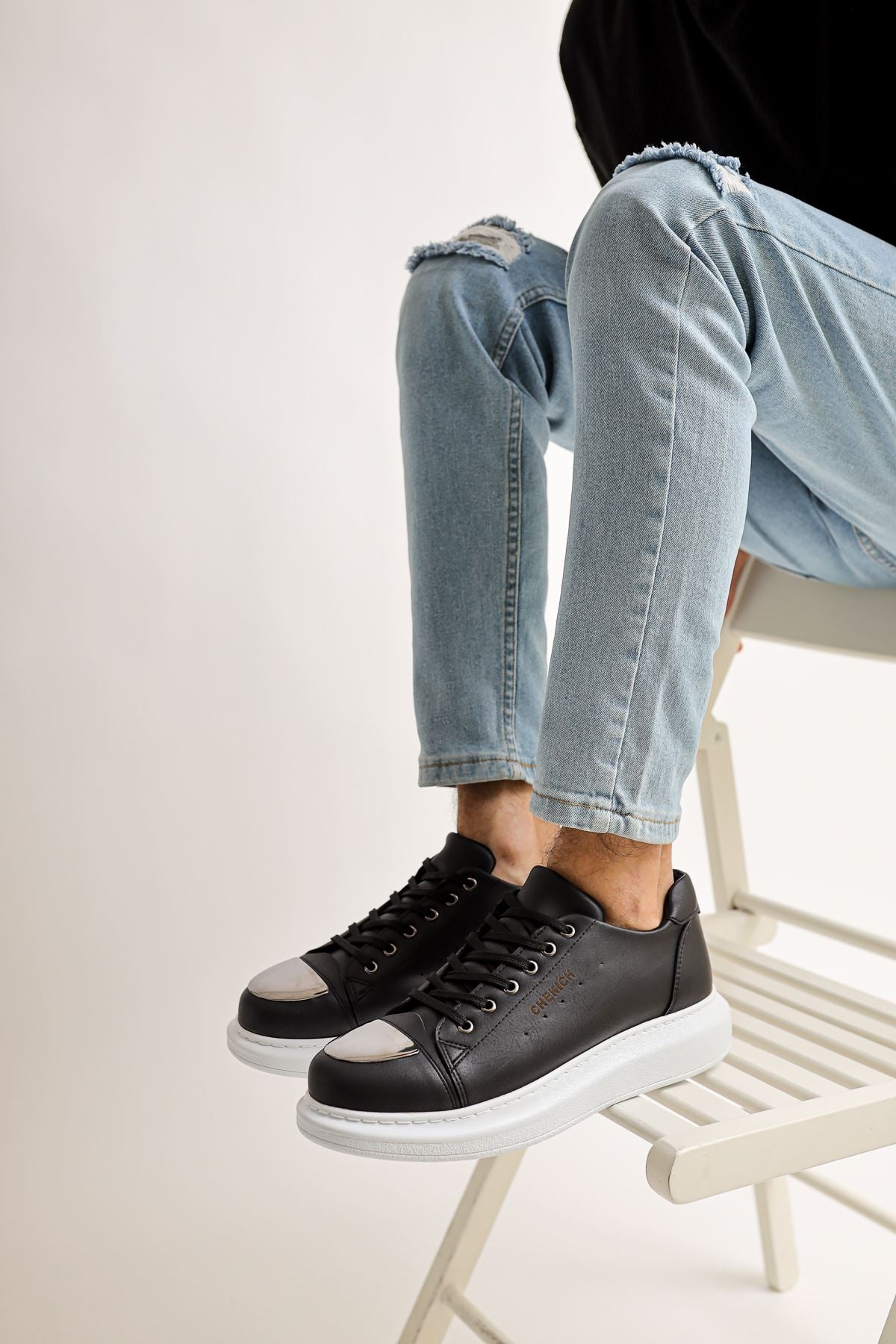 ZRC175 - Premium Mirror Bağcıklı Erkek Sneaker Siyah Beyaz