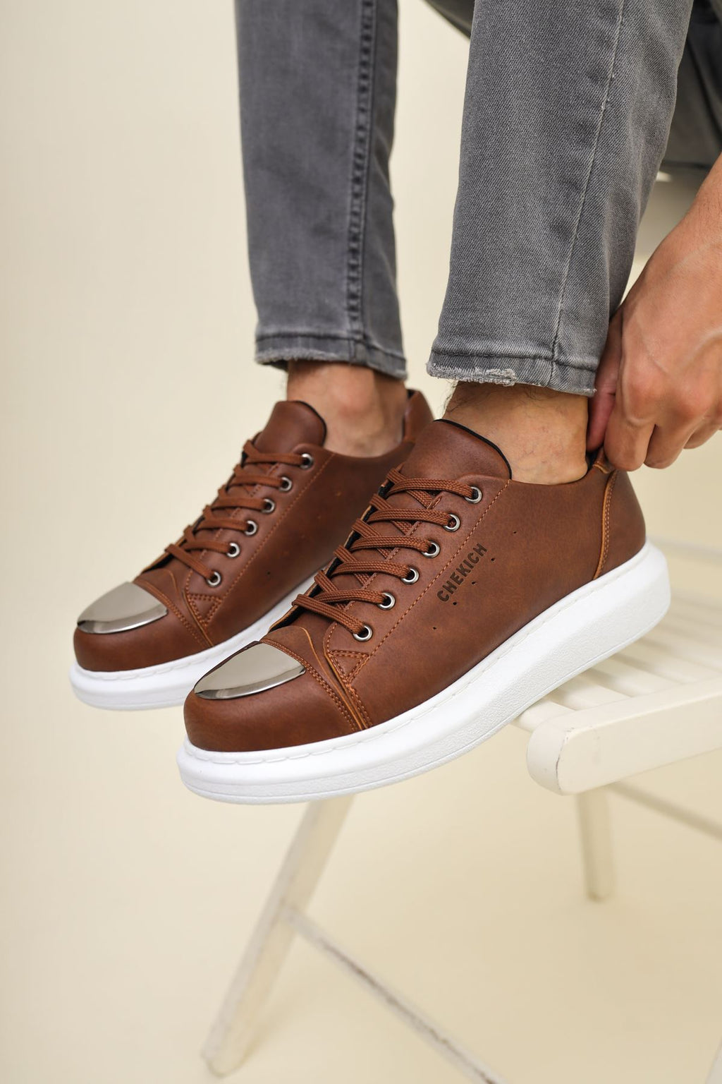 ZRC175 - Premium Mirror Bağcıklı Erkek Sneaker Taba