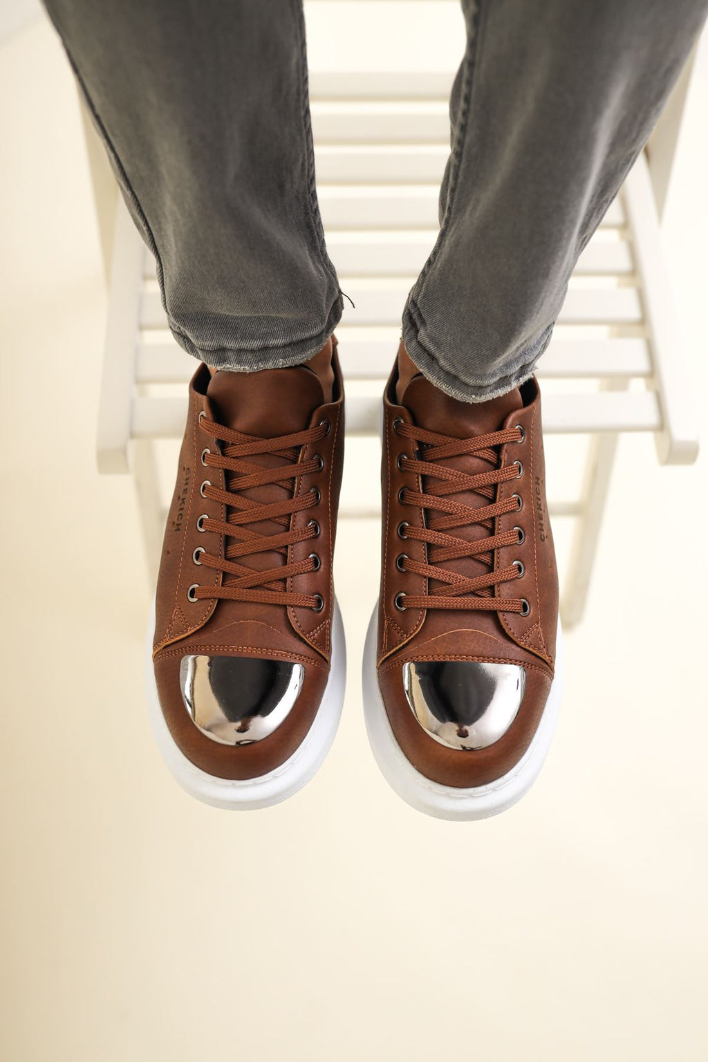ZRC175 - Premium Mirror Bağcıklı Erkek Sneaker Taba