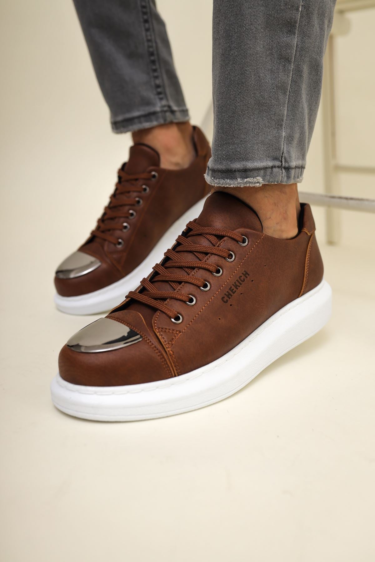 ZRC175 - Premium Mirror Bağcıklı Erkek Sneaker Taba