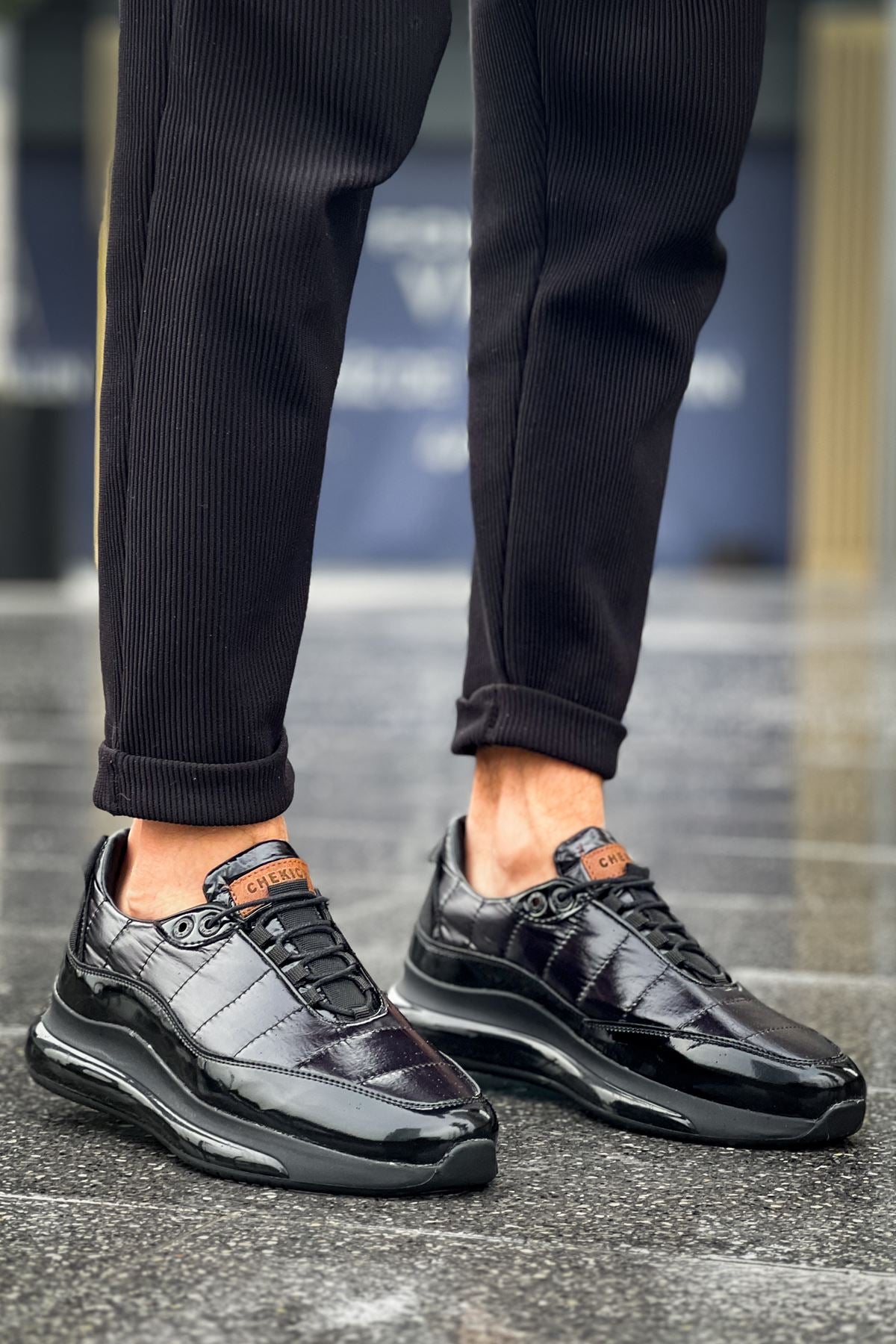 Sporty Runner Premium Erkek Sneaker Siyah Rugan