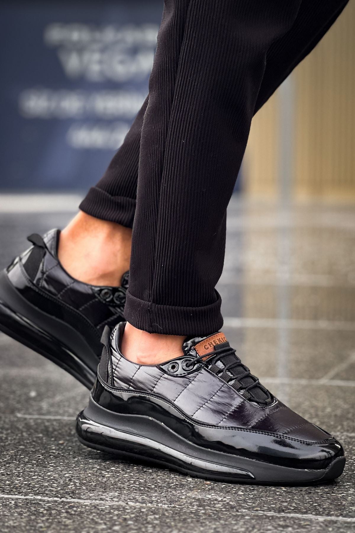 Sporty Runner Premium Erkek Sneaker Siyah Rugan