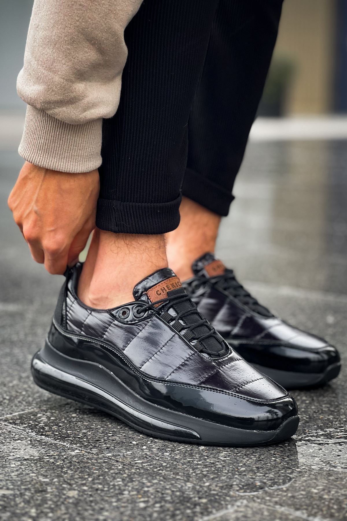 Sporty Runner Premium Erkek Sneaker Siyah Rugan