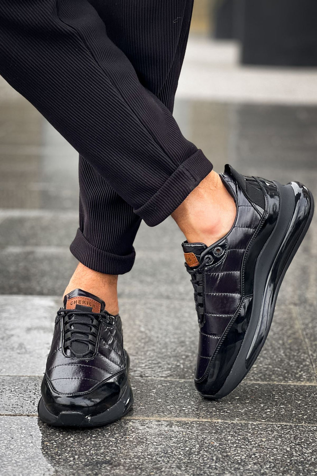 Sporty Runner Premium Erkek Sneaker Siyah Rugan