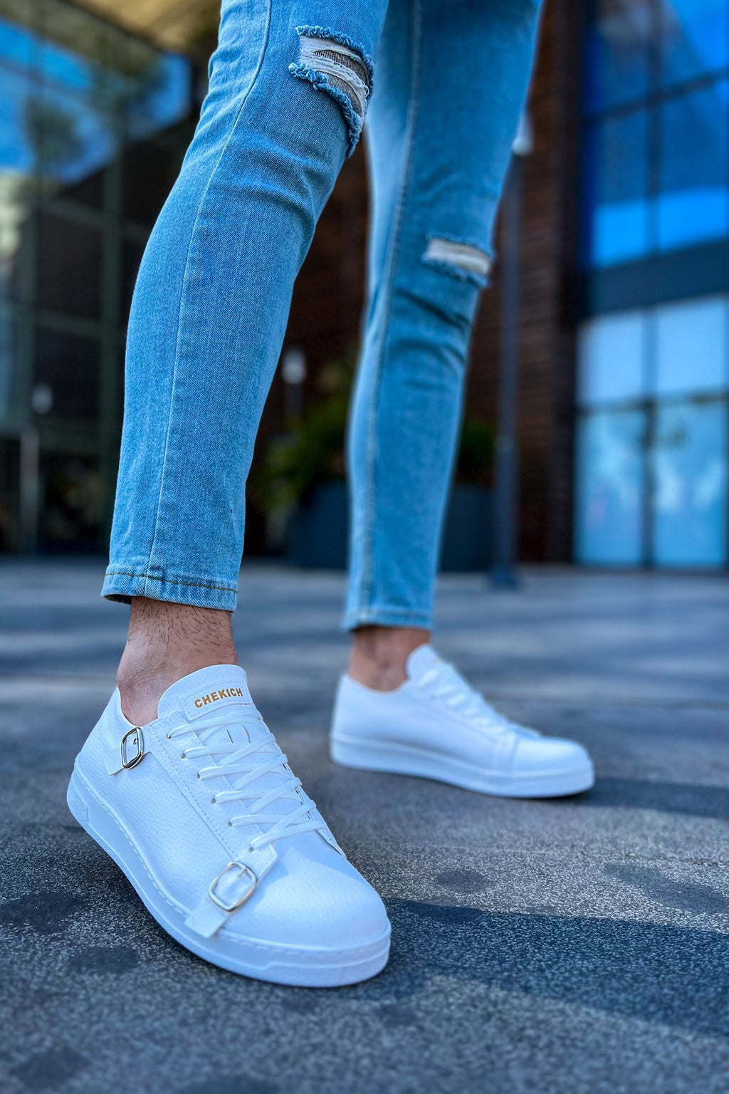 Side Buckle Günlük Erkek Ayakkabı Beyaz