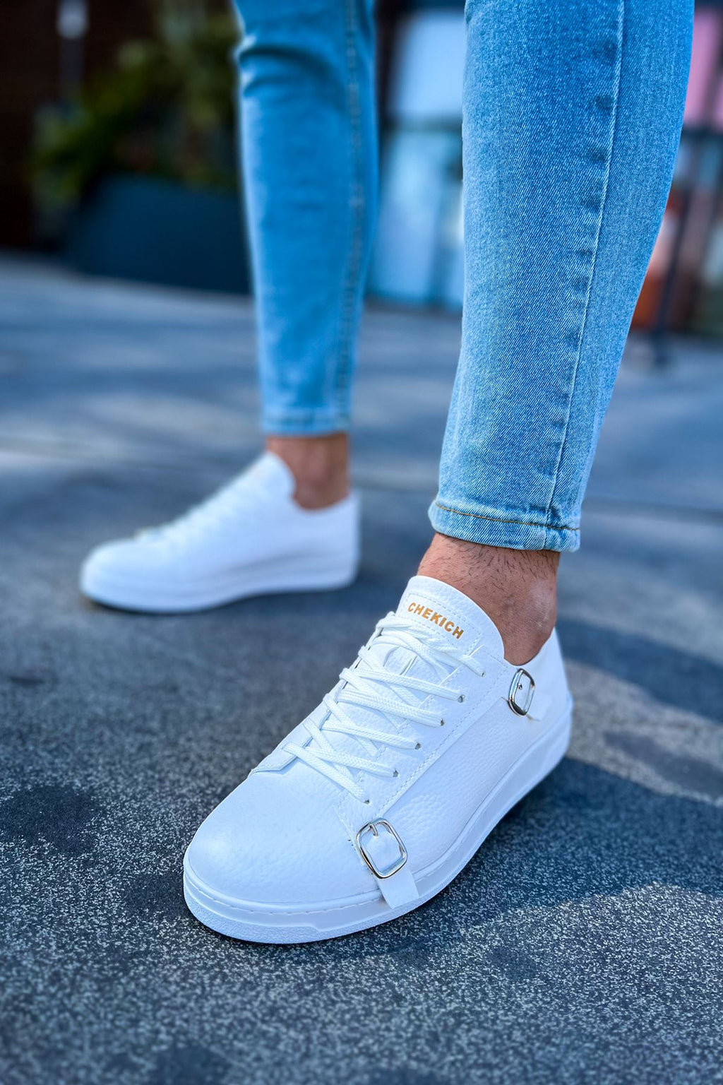 Side Buckle Günlük Erkek Ayakkabı Beyaz