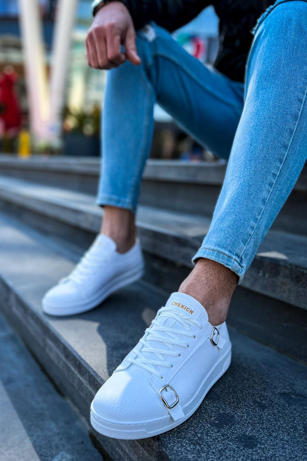 Side Buckle Günlük Erkek Ayakkabı Beyaz