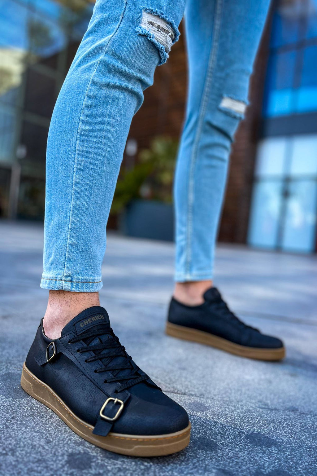 Side Buckle Günlük Erkek Ayakkabı Siyah Taba