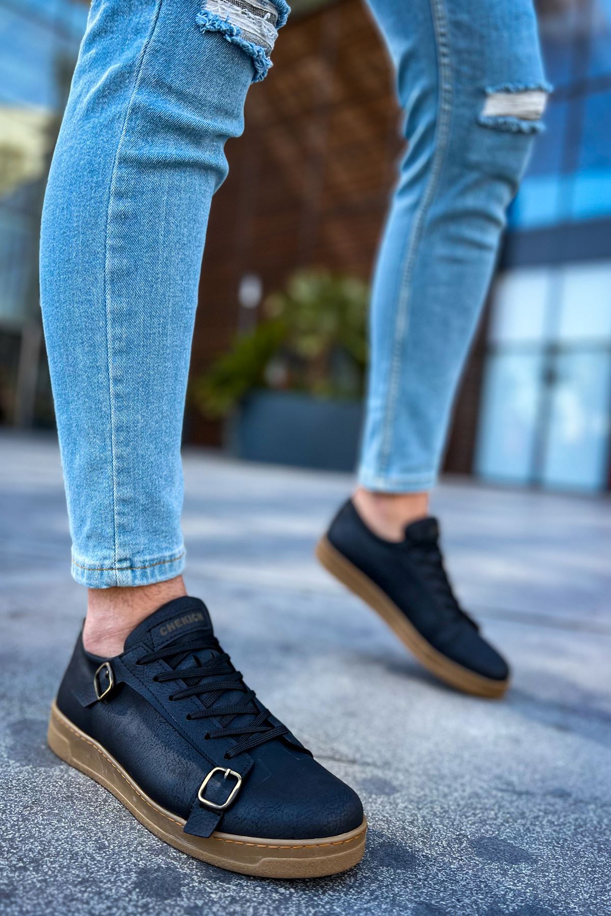 Side Buckle Günlük Erkek Ayakkabı Siyah Taba