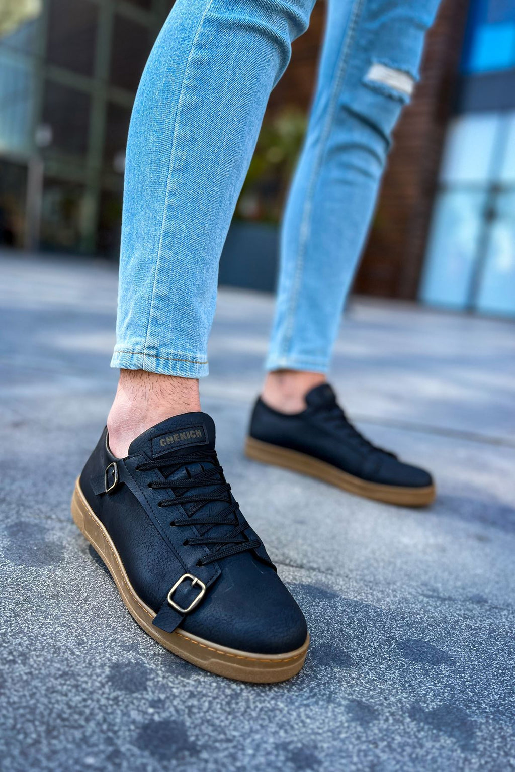 Side Buckle Günlük Erkek Ayakkabı Siyah Taba