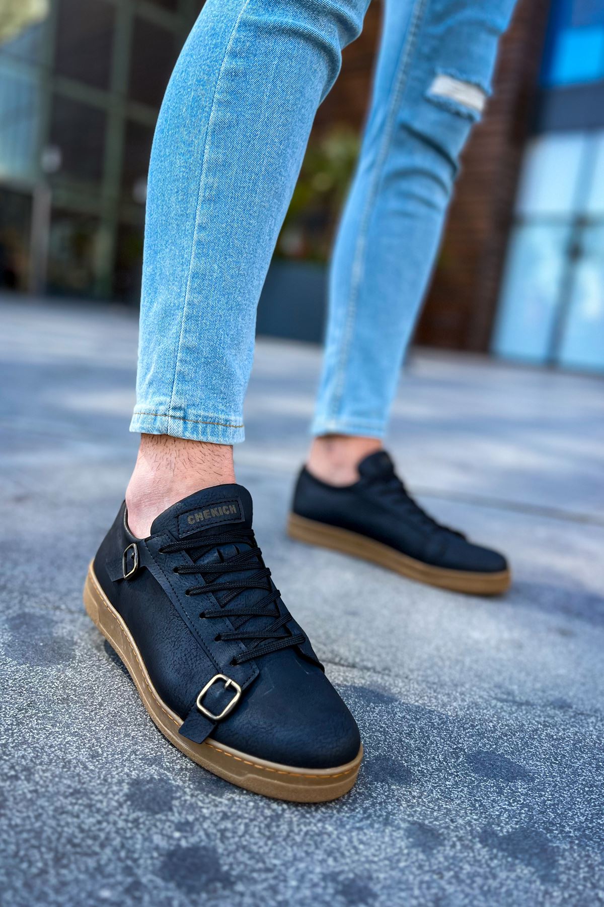 Side Buckle Günlük Erkek Ayakkabı Siyah Taba