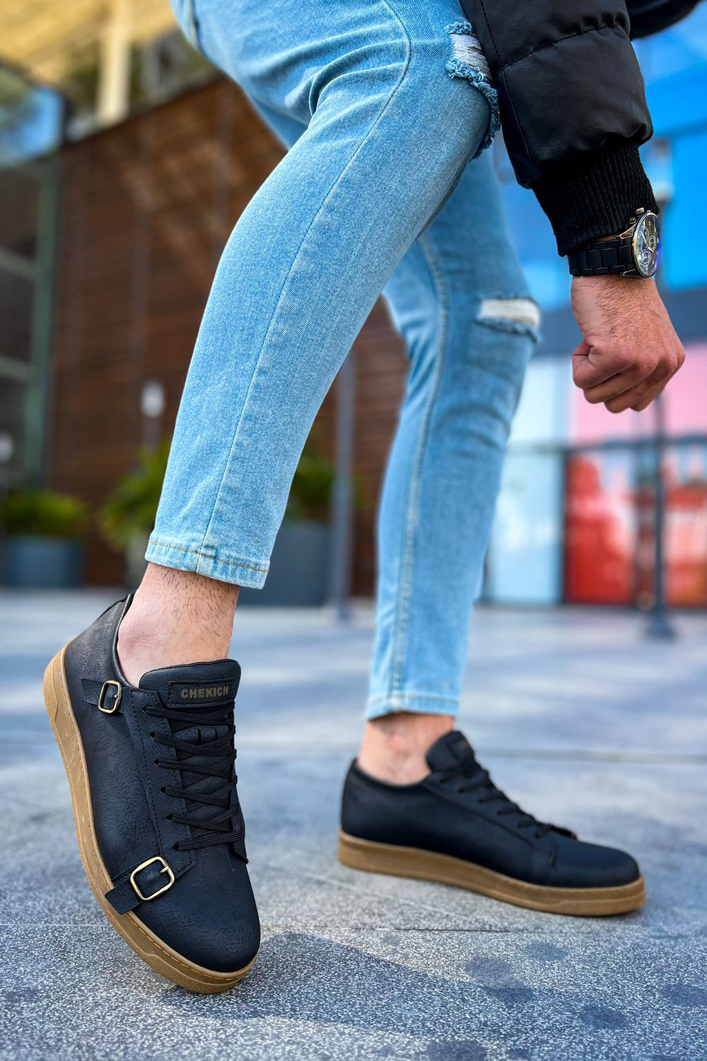 Side Buckle Günlük Erkek Ayakkabı Siyah Taba