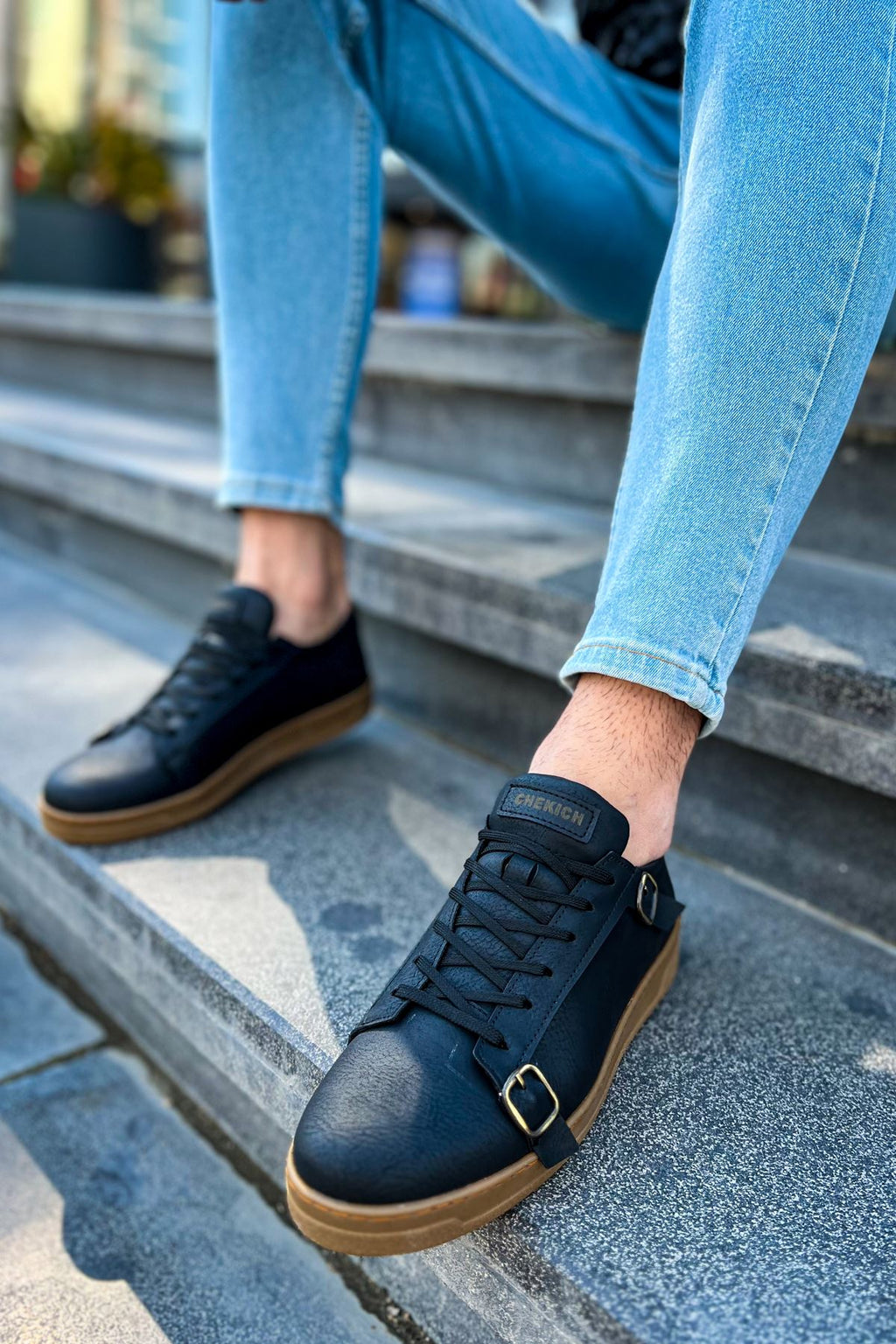 Side Buckle Günlük Erkek Ayakkabı Siyah Taba