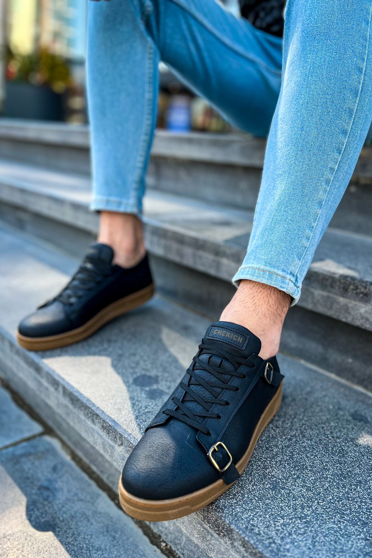 Side Buckle Günlük Erkek Ayakkabı Siyah Taba
