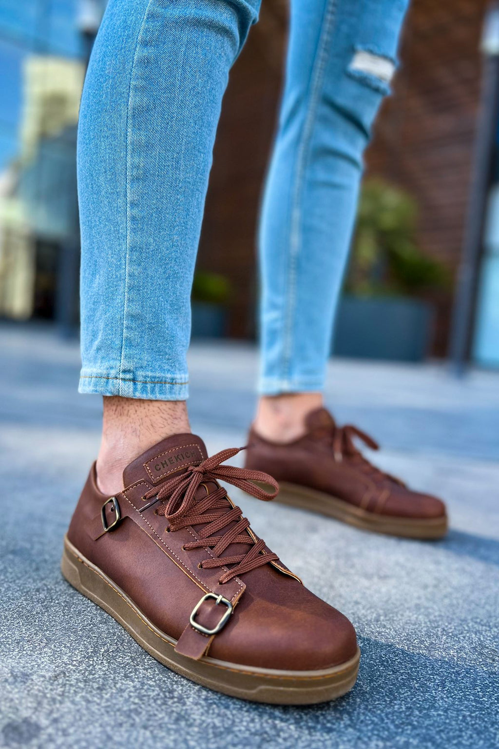 Side Buckle Günlük Erkek Ayakkabı Taba