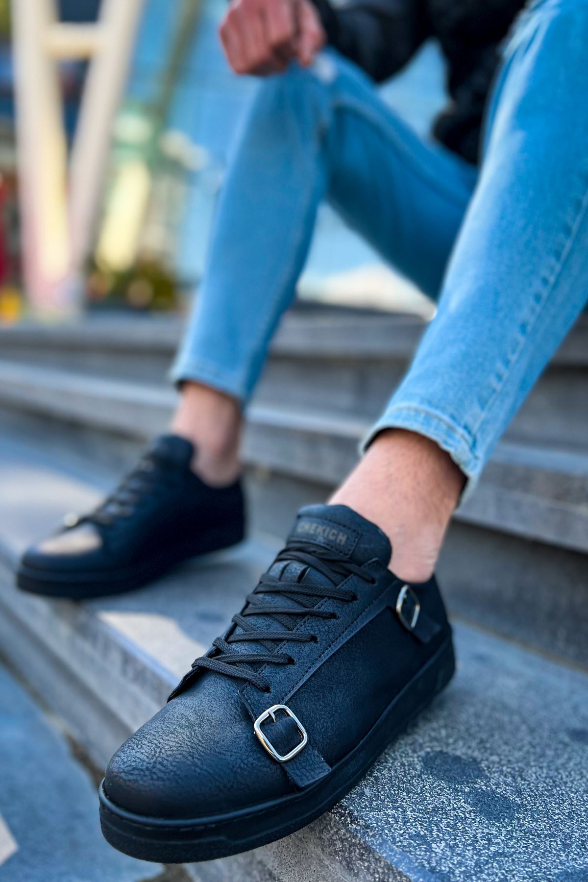 Side Buckle Günlük Erkek Ayakkabı Siyah