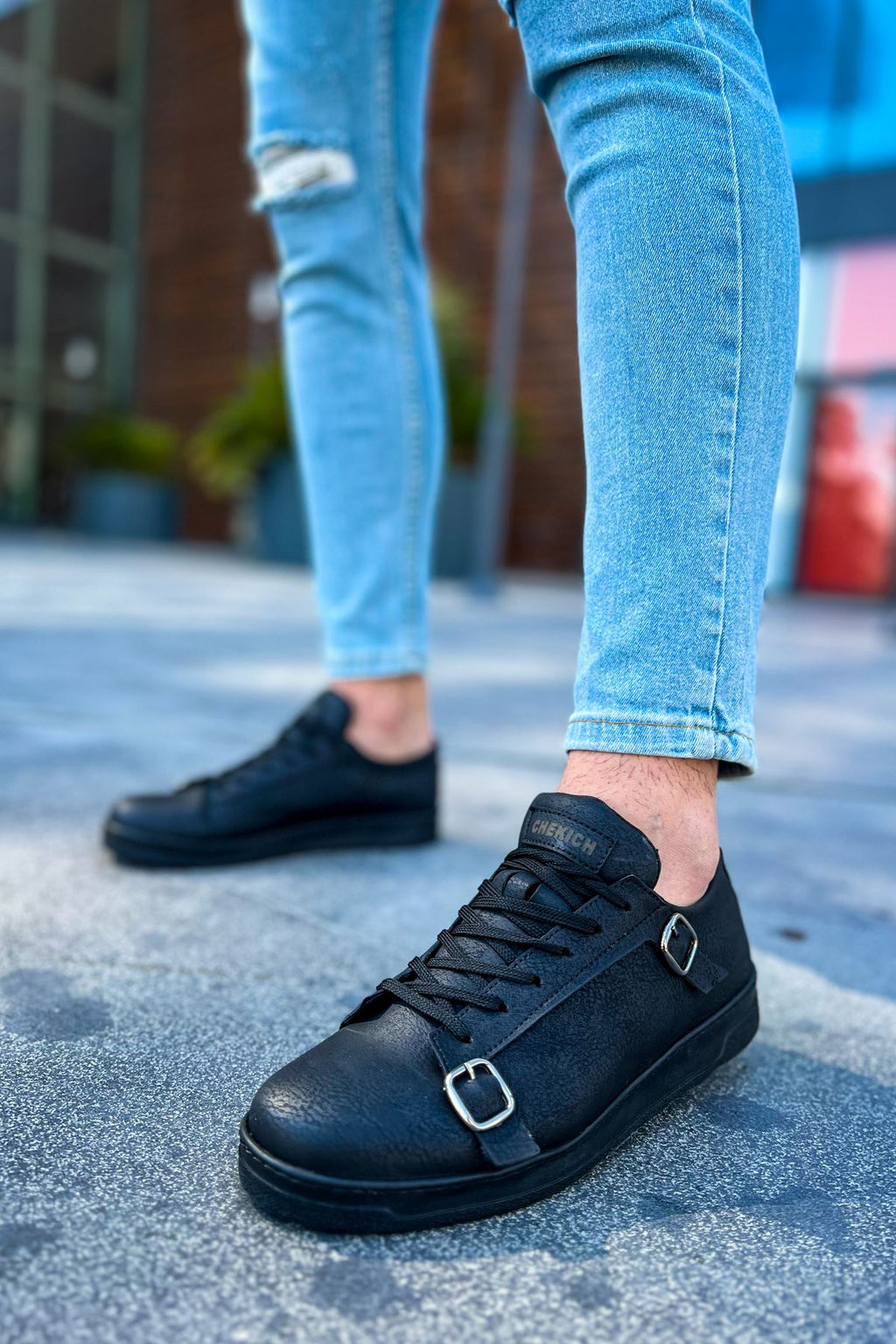 Side Buckle Günlük Erkek Ayakkabı Siyah