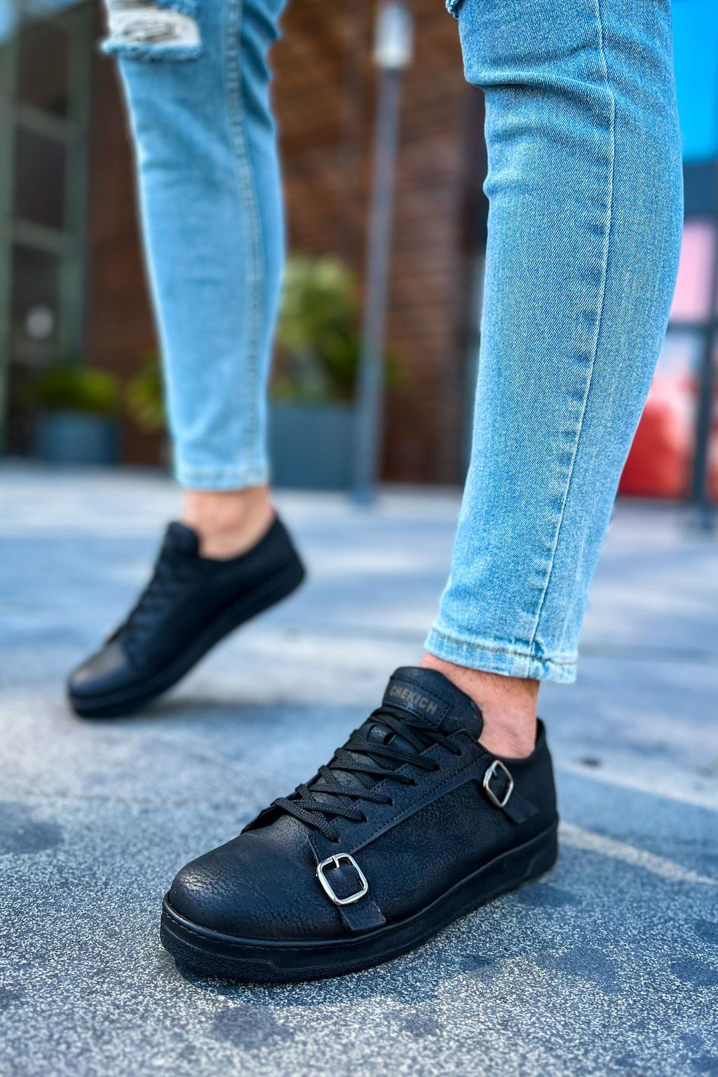 Side Buckle Günlük Erkek Ayakkabı Siyah