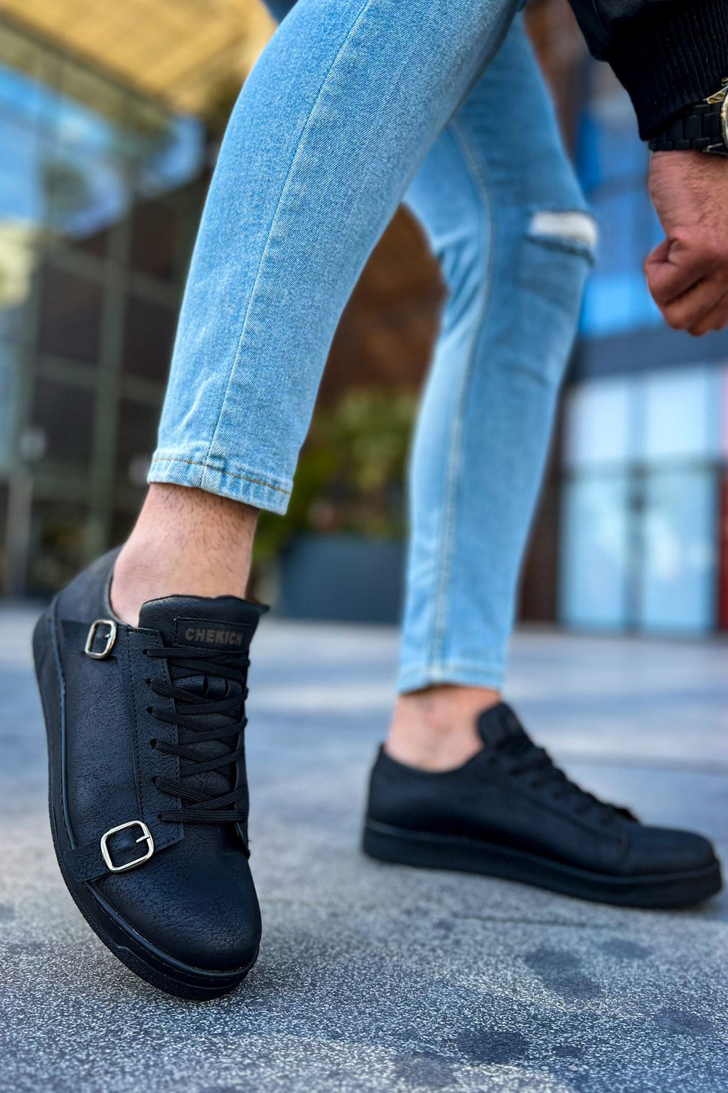 Side Buckle Günlük Erkek Ayakkabı Siyah