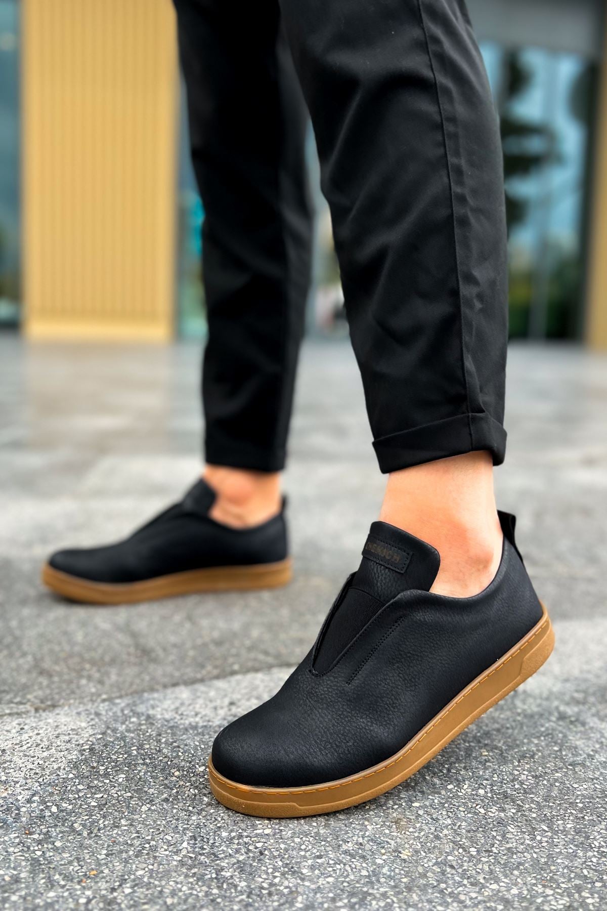 Rigidus Lastikli Günlük Casual Erkek Spor Ayakkabı Siyah Taba