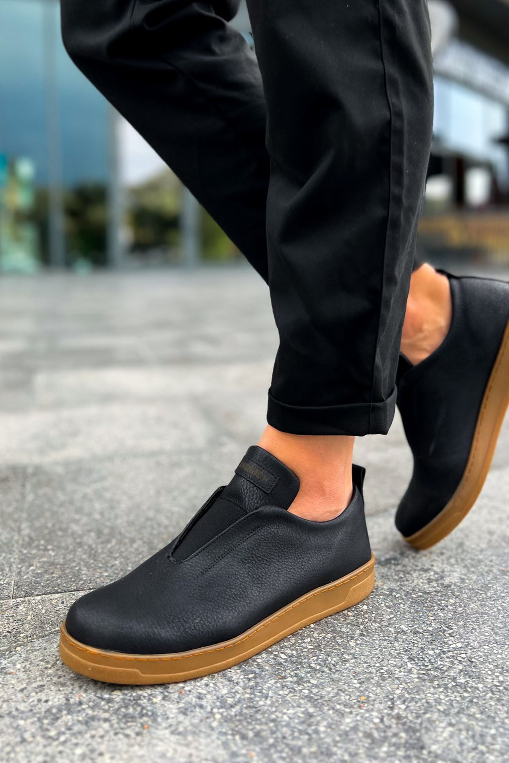 Rigidus Lastikli Günlük Casual Erkek Spor Ayakkabı Siyah Taba