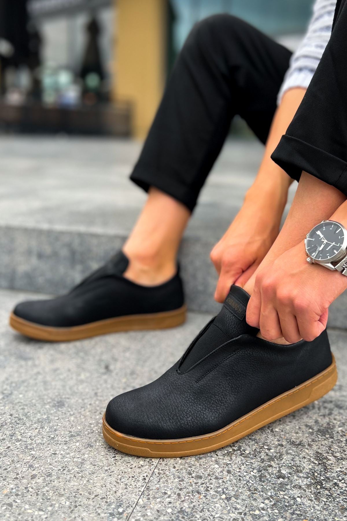 Rigidus Lastikli Günlük Casual Erkek Spor Ayakkabı Siyah Taba