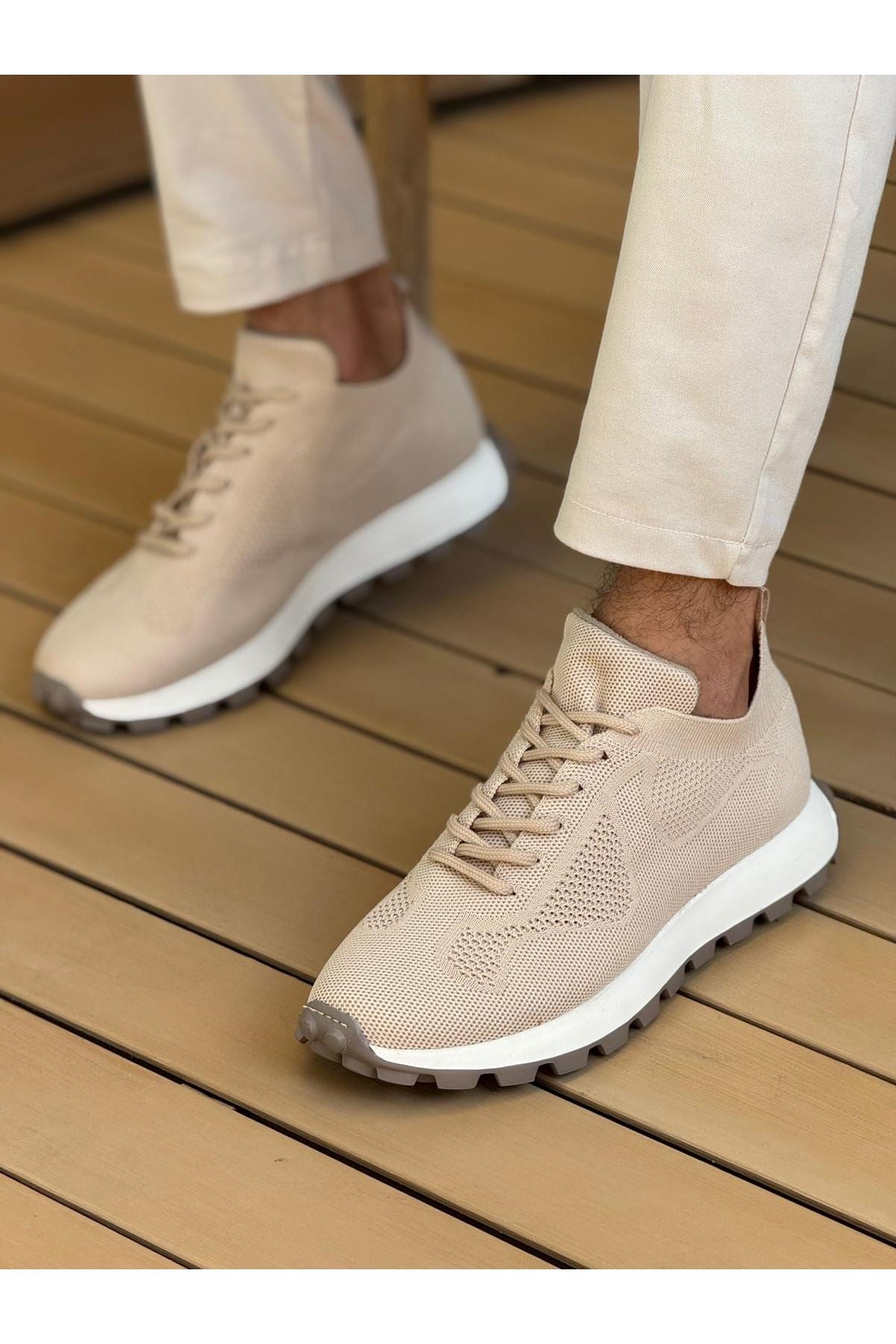 Premium Triko Erkek Spor Ayakkabı Bej