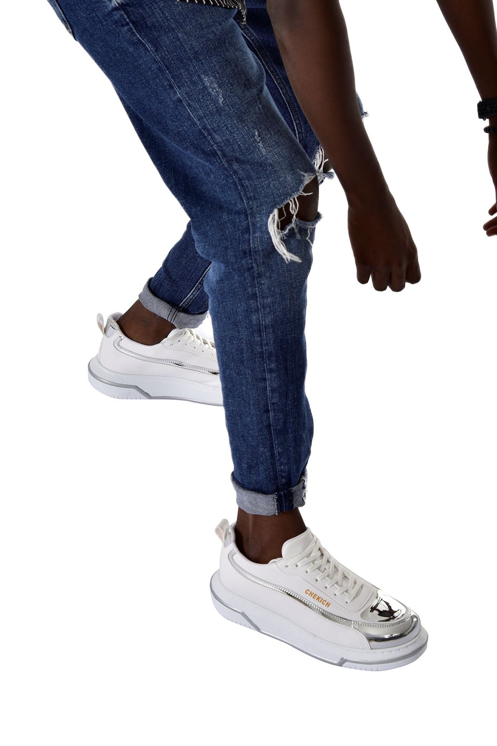 Signature Line Up Erkek Bağcıklı Sneaker Beyaz Gümüş